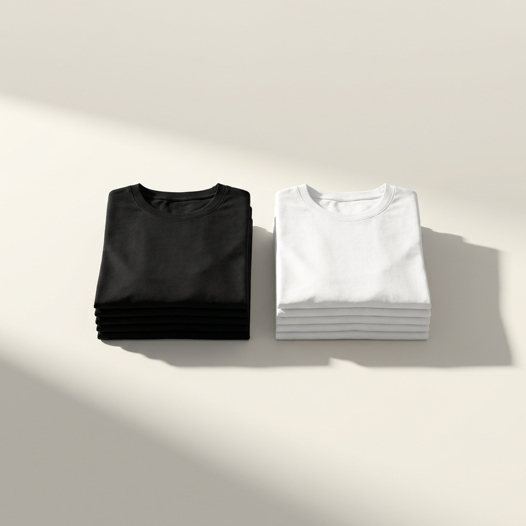 Folded black and white t-shirts